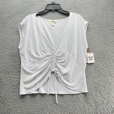 Open Edit Top Womens 2X White Short Sleeve Drawstring V-Neck New $29