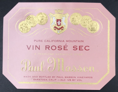 1940s Original Paul Masson California Mountain Vin Rose Sec Wine Label Embossed
