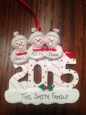 Personalized 2015 Snowman Family of 3 Christmas Ornament