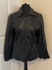 Marks And Spencers Women's Black Authentic Leather Biker Jacket Size 12