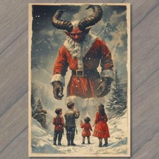 Art Print Horned Santa Kids Winter Snow Vintage Style Holiday Christmas Unusual