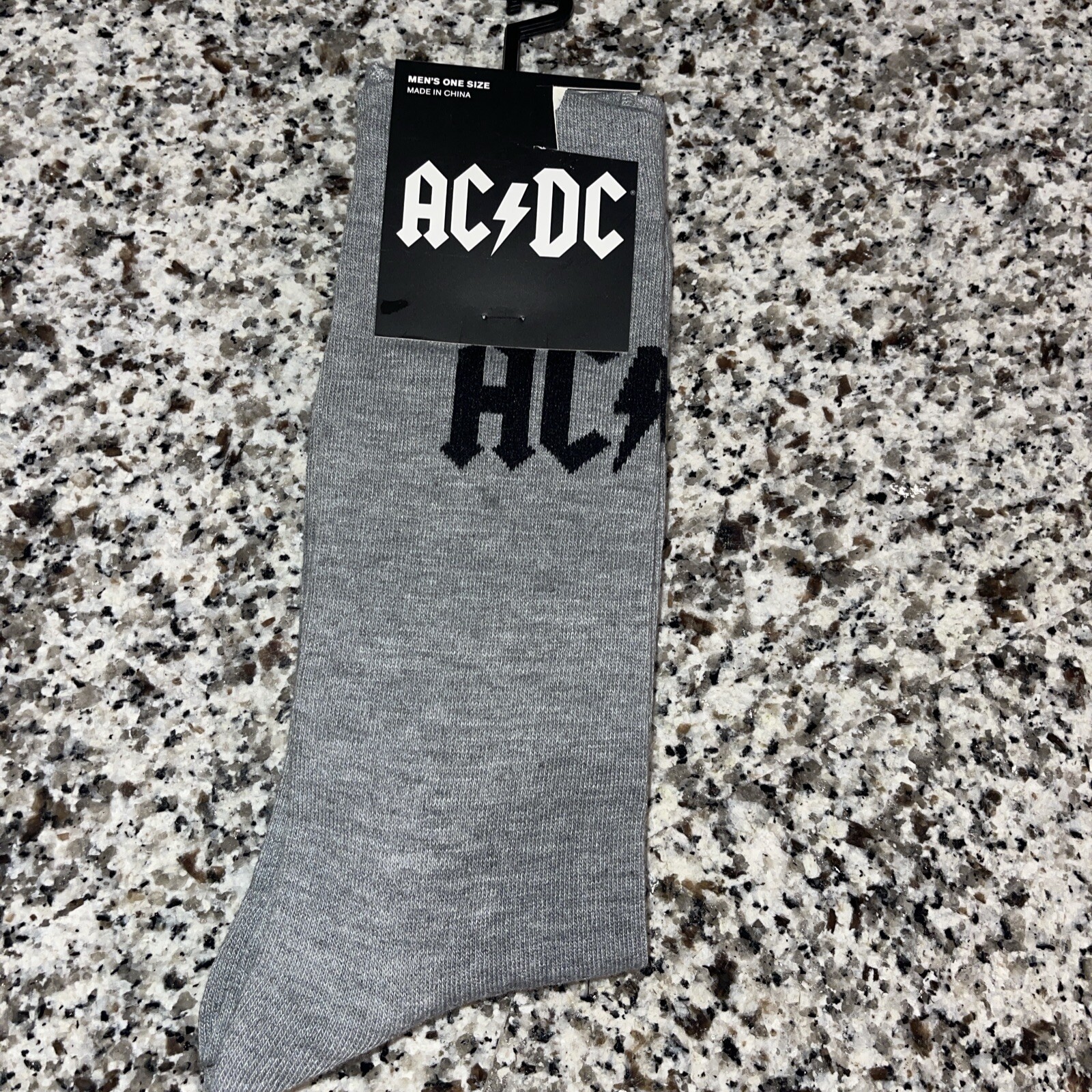 ACDC Crew Socks Black Gray Novelty AC/DC Rockers 1 Pair Rock N Roll-image