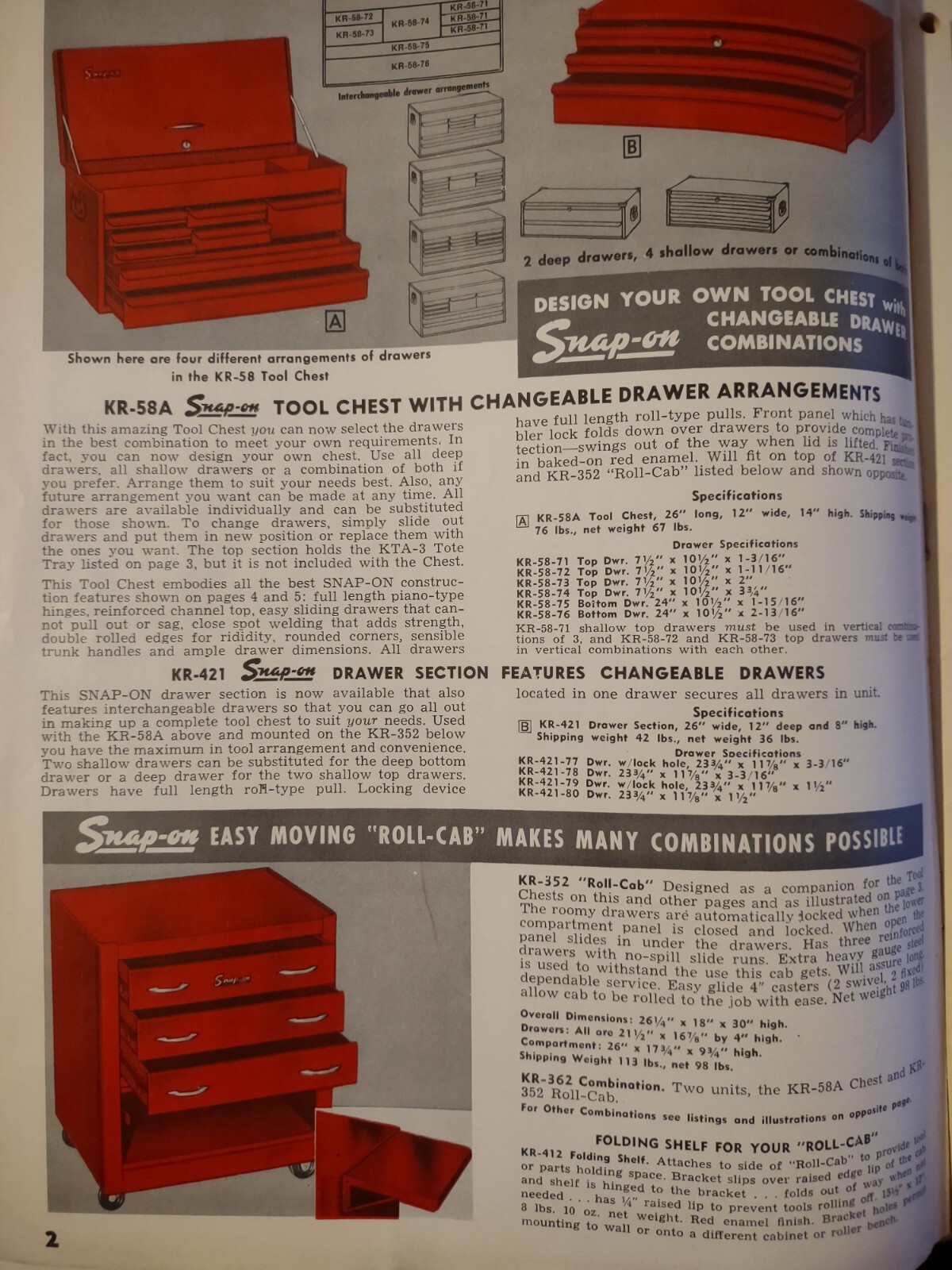 Vintage Snap-On KR-58 Tool Chest and KR-352 Roll-Cab