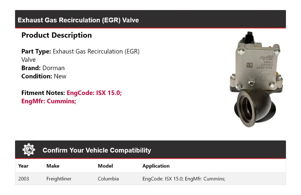 适用于 2003 Freightliner Columbia Dorman 排气再循环 (EGR) 阀 — 第 2/4 张图片