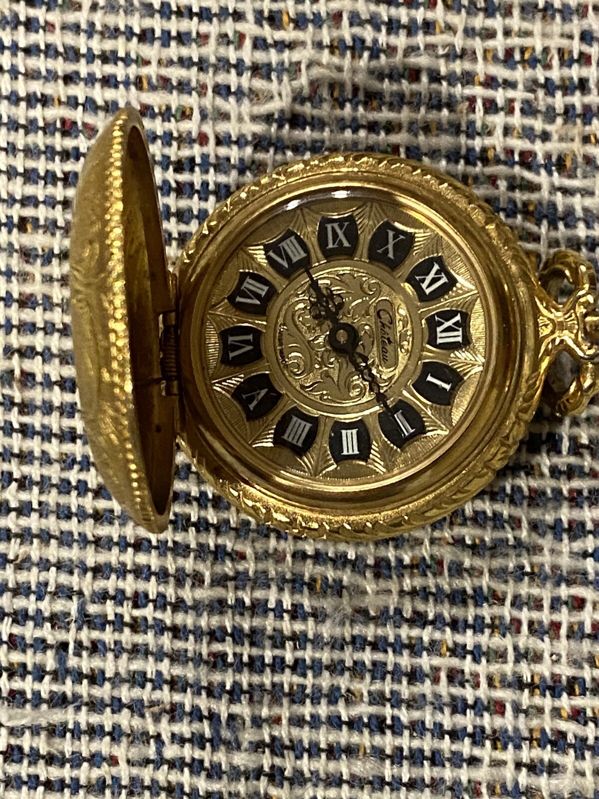 Vintage Chateau Pocket Watch Gold Tone Roman Number Pendant Necklace eBay