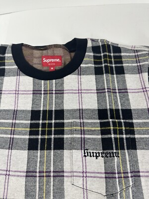 Supreme Tartan Plaid Tee Medium SS18 Short Sleeve Tee Off White