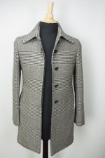Isaia Napoli White Black Houndstooth Check Woven Cashmere Blend Coat Sz 48R EU
