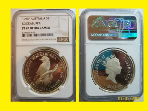 1994 P Australia Kookaburra NGC proof pf 70 uc 1 oz Silver rare low mint POP 4