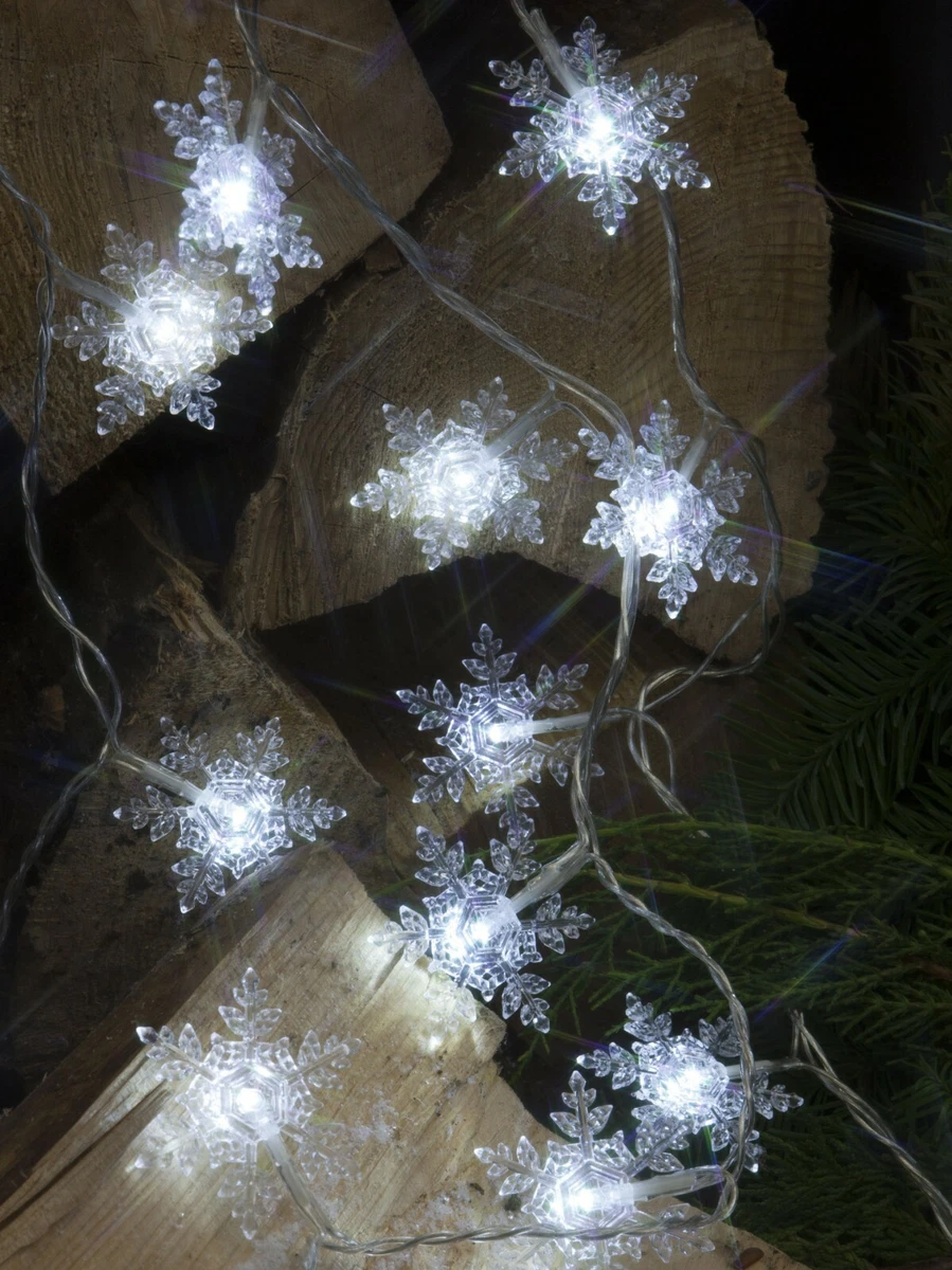 B STOCK White Crystal Snowflake Garland With 20LED Lights Battery