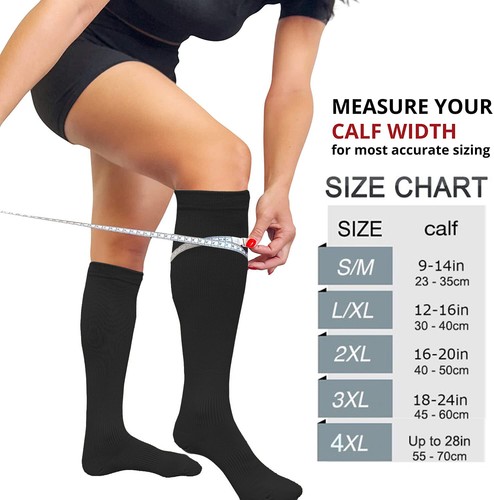 Plus Size Wide Calf Compression Socks for Swelling Pain Edema, Stretch to 24Inch - Picture 2 of 10