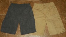 2 Boys CARGO SHORTS Size 10 Khaki Brown Gray Charcoal AMERICAN HAWK Copper Denim