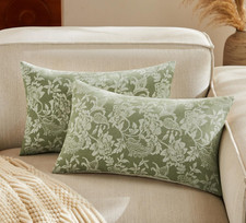 Floral Jacquard Lumbar Throw Pillow Covers Set of 2, Background/Green 12x20 Inch