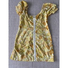 URBAN OUTFITTERS Britney Yellow Floral Puffy Short Sleeves Smock Mini Dress M