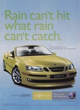 2004 Saab 9-3 93 Convertible Rain Print Car Ad Magazine Page Pinup Neon Green