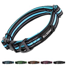 Blue S Reflective Dog Collar, Metal Buckle, Adjustable, Soft Neoprene Padded