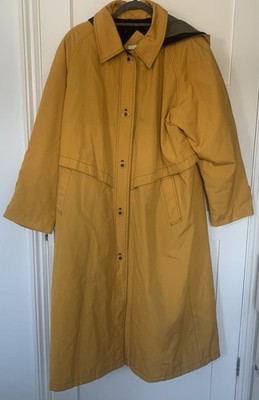 Vintage Misty Harbor Original Trenchcoat hergestellt in den USA gelb ocker Kapuze Damen XL