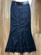 Y2K Bisou Bisou Denim Skirt Women 2 Black Mermaid Fit Flare Euro Maxi