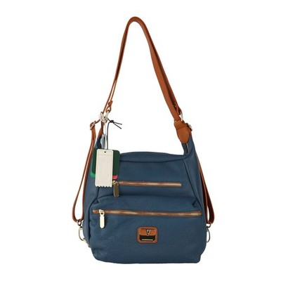 vera pelle Genuine Italian Leather Shoulder Bag Blue Made in Italy  43x28x10 CM