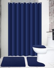 4 Pcs Bathroom Shower Curtain Set with Non Slip Rugs, Toilet Lid Cover and