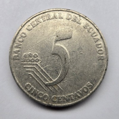 2000 Ecuador 5 Centavos Juan Montalvo Nickel-Plated Steel KM# 107