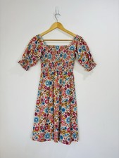 Joanie Dress Women Size 10 Multicoloured Floral Mini Shirred Puff Sleeve Pockets