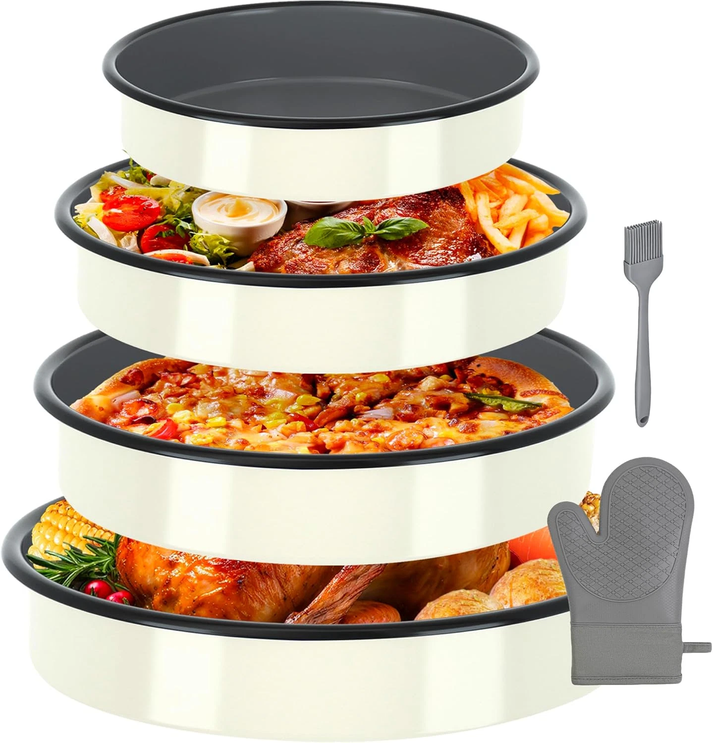 Enamel round Roasting Pan Set Baking Dish 4-Pack 9/10/12/14 Inch High Temperatur