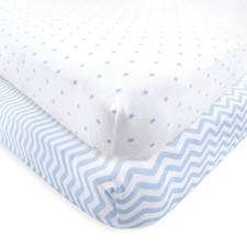 Luvable Friends Unisex Baby Fitted Crib Sheet Blue Chevron Stars One Size