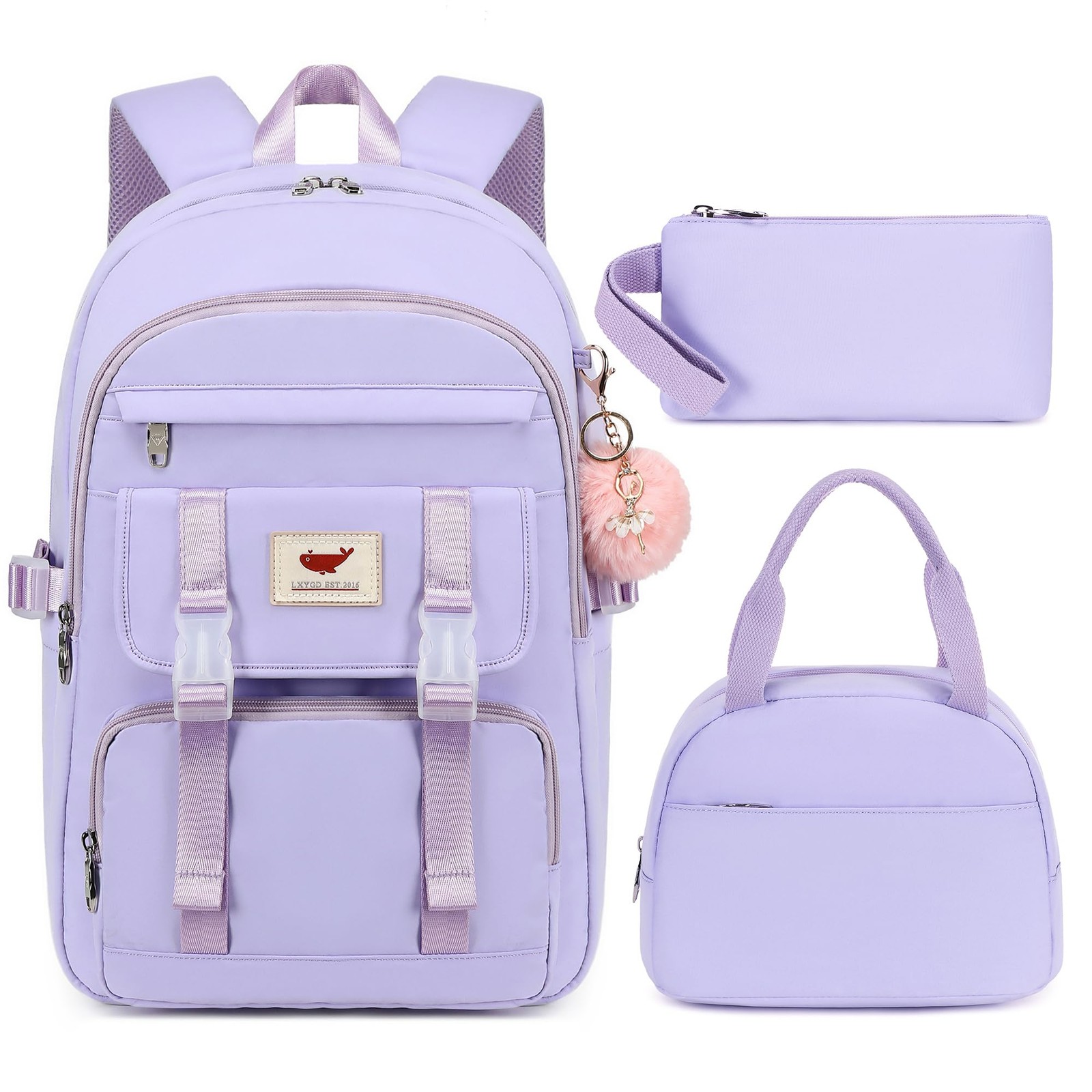 3-Piece Teen Girls Backpack Set - 15.6 Inch Laptop School Bag with Lunch Compartment