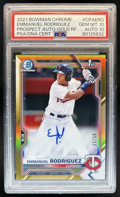 2021 Bowman Chrome Emmanuel Rodriguez Gold Refractor #33/50 Twins PSA 10 Auto 10