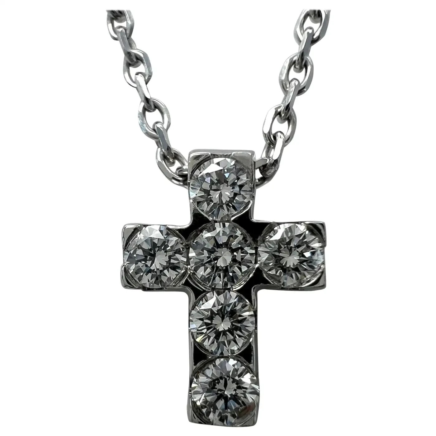 Vintage Van Cleef & Arpels Mini Cross Diamond 18ct White Gold Pendant Necklace