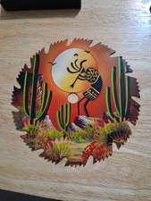 Hand Painted 7 inch Saw Blade ART, Vintage Kokopelli On Rock Desert Scene NEAT