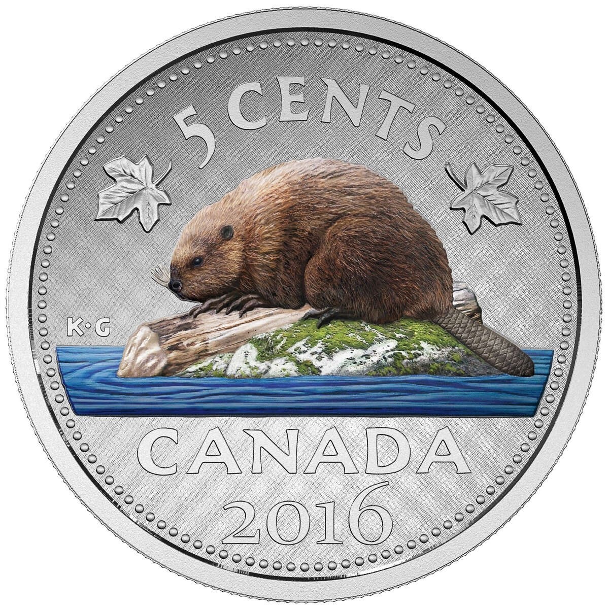 Canada 2016 BEAVER Big Coins Series Color 5 Cents 5 Oz Silver