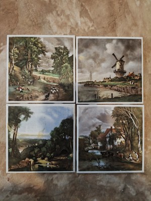 Vintage Bildfliesen 4,5 cm Landschaft Windmühle Szenen