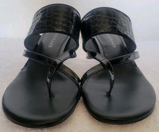 Donald Pliner Louka Black Patent Strappy Sandal Kitten Heel Womens Sz 8.5