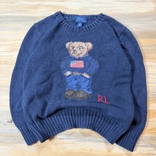 Polo Ralph Lauren Kids Navy Blue Cotton Polo Bear Flag Sweater Size 6