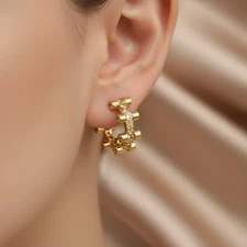 Anthropologie Geometric Hoop Earrings Greek Gold Stud Open Boho Crystal VTG CZ