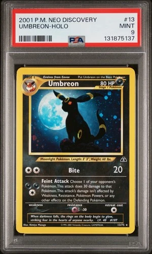 PSA 9 MINT Umbreon Neo Discovery Holo Pokemon Card 13/75 BRAND NEW Certification