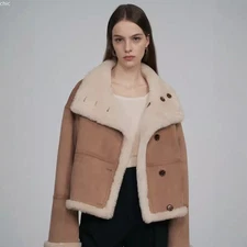 New Sheep Shearing Genuine Fur Coat Womens 2024 Winter Suede Leather Fur Jacket