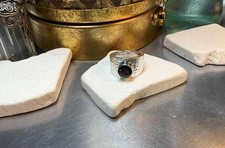 Genuine 925 Sterling Silver Natural Garnet Gemstone Wide Band Ring Size 7