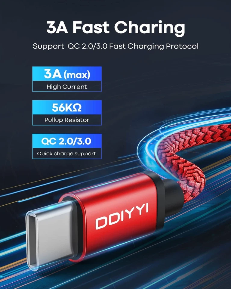 USB C Charger Cable 3Pack, 2M USB A to USB C Cable Fast Charging Nylon Braided U - Image 2 of 4