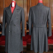Gray Tweed Men's Long Overcoat Vintage Man Coats with Belt Formal Business Coats