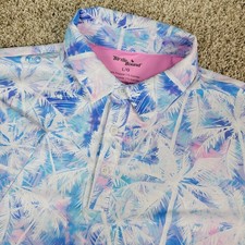 Birdie Bound Mens Large White Blue Pink AOP Floral Performance Stretch Golf Polo