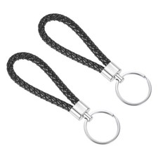 Braided Leather Keychain, 2 Pack PU Key Ring Woven Decoration Lanyard Strap f...