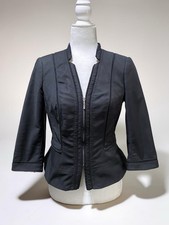 White House Black Market Perfect Form Zip Blazer 3/4 Sleeve Stretch Jacket Sz 6