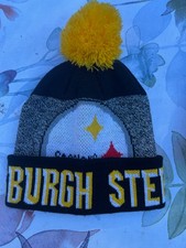 NFL Team Apparel Youth Pittsburgh Steelers Beanie Hat Winter Cap with Pom Poms
