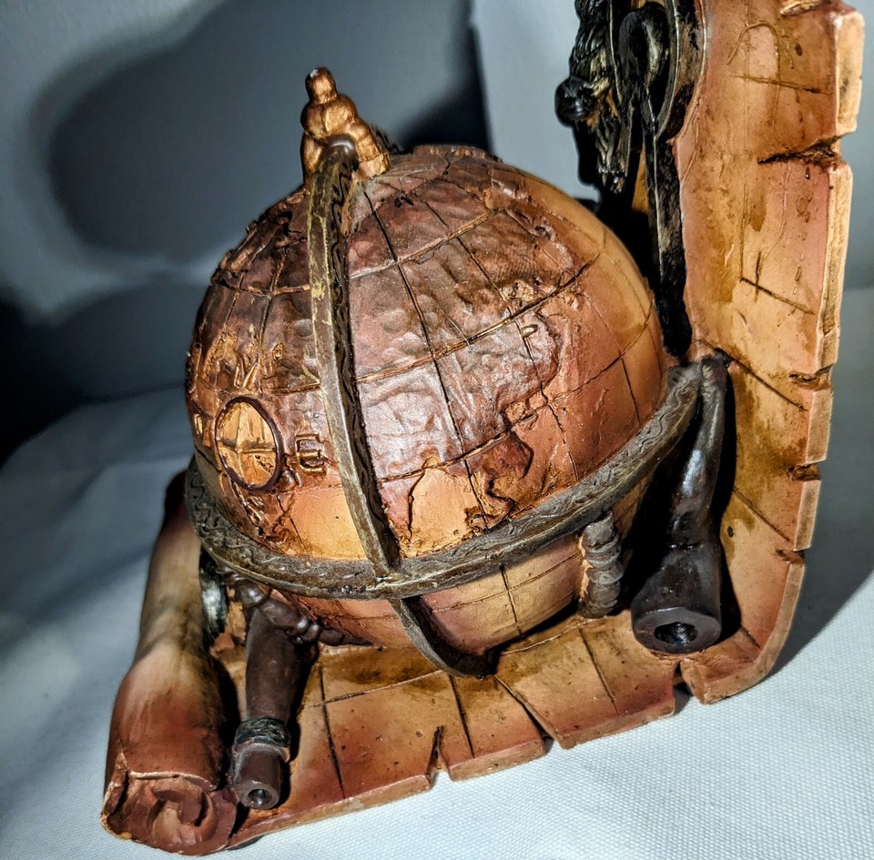 One Vintage Resin Old Globe Pirate Map Explorer History Bookend eBay