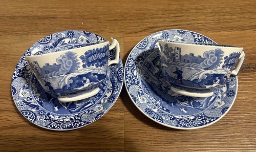 Copeland Spode Blue Italian Design Pair Cups And Saucers Ex Con - Picture 4 of 5