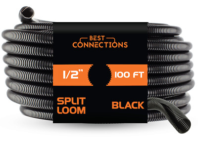 1/2'' X 100 ft Split Wire Loom Convoluted Tubing Split Cable Sleeves Black