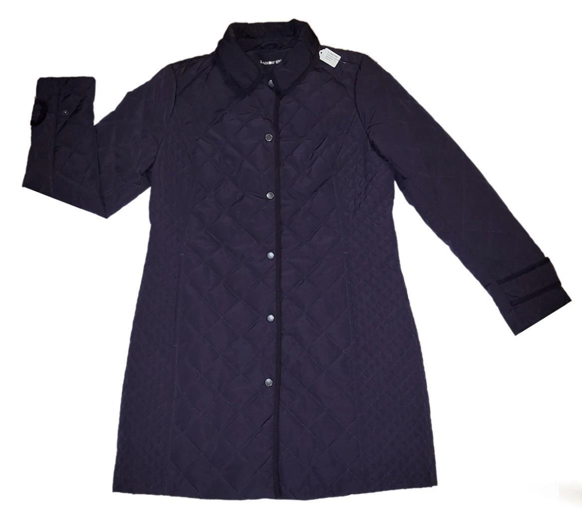 LANDS END Blackberry Long PRIMALOFT DIAMOND QUILTED BARN COAT MINT 12