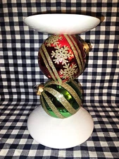 NEW Holiday Stacked Ornaments 3-Wick Candle Holder Pedestal Bath & Body Works